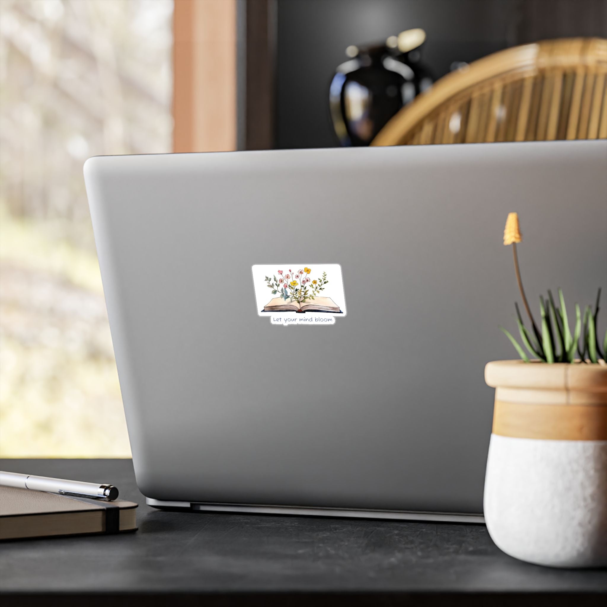 Vinyl Sticker — Open Book Floral Design "Let Your Mind Bloom"