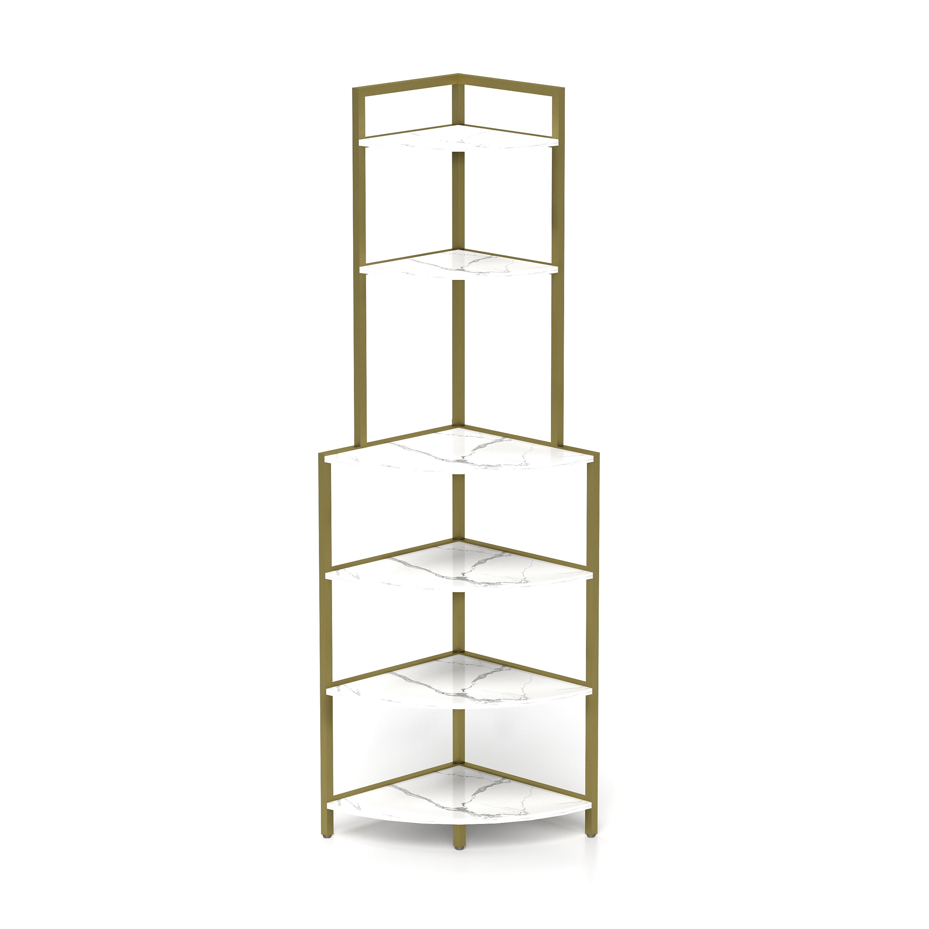 6-Tier Corner Bookshelf Wooden- Gold & White