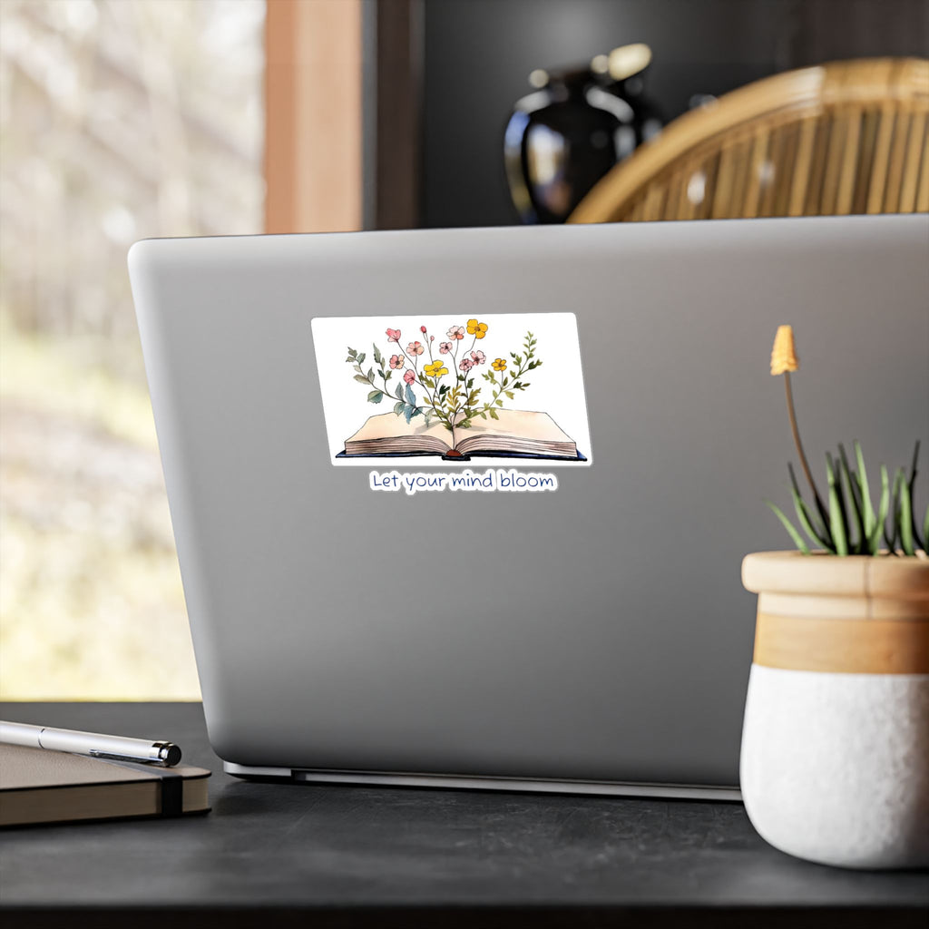 Vinyl Sticker — Open Book Floral Design "Let Your Mind Bloom"