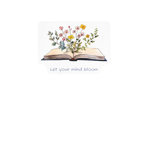 Vinyl Sticker — Open Book Floral Design "Let Your Mind Bloom"