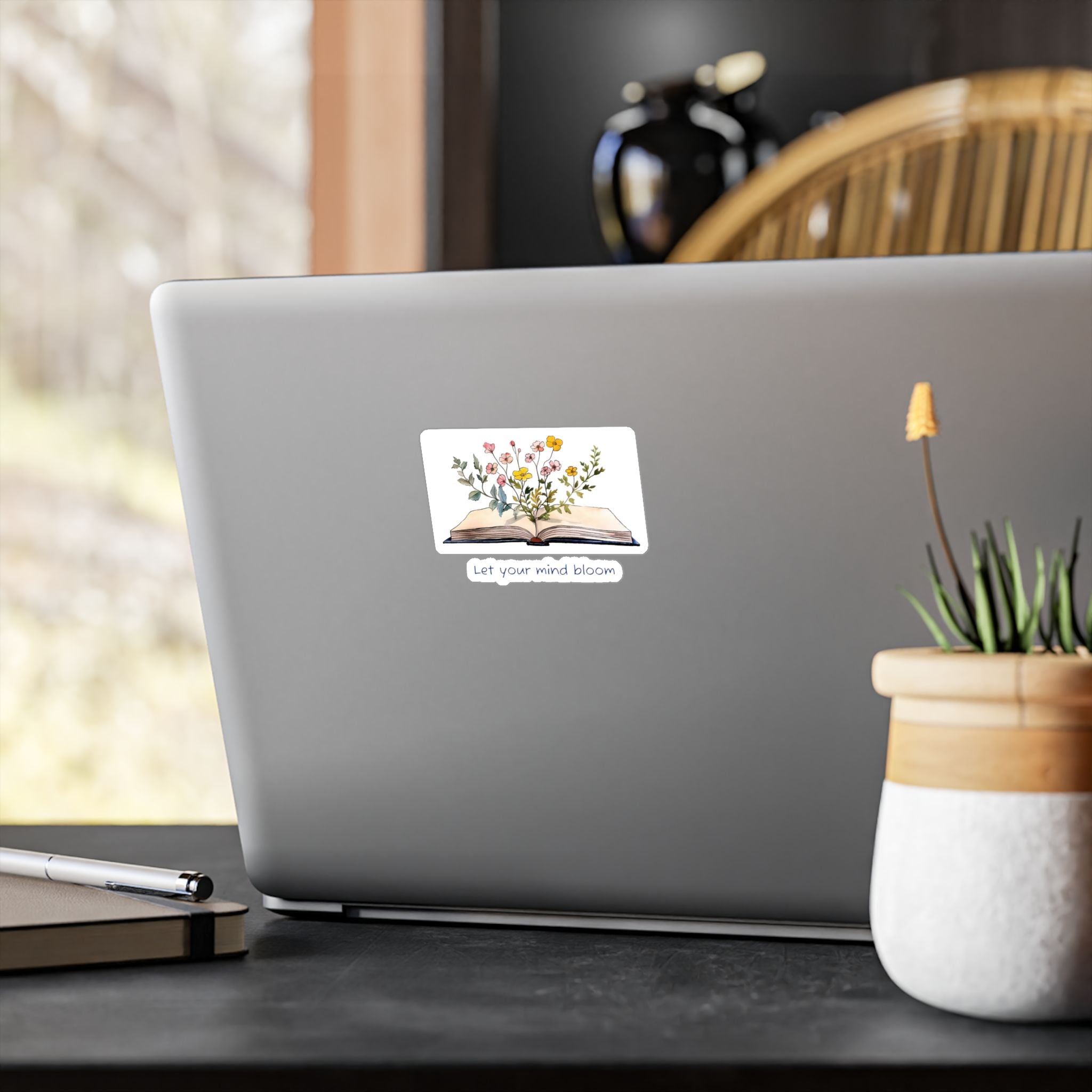 Vinyl Sticker — Open Book Floral Design "Let Your Mind Bloom"