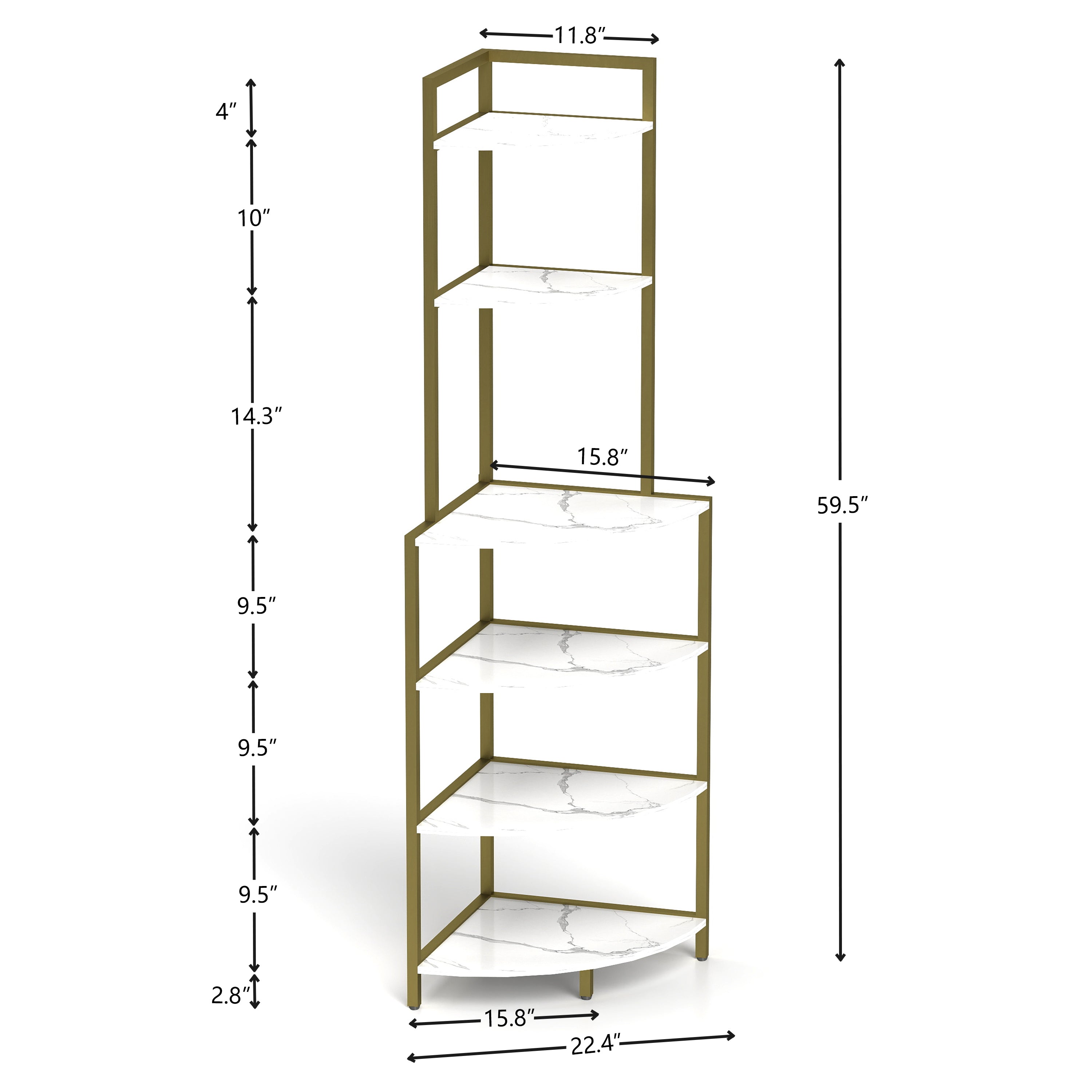 6-Tier Corner Bookshelf Wooden- Gold & White