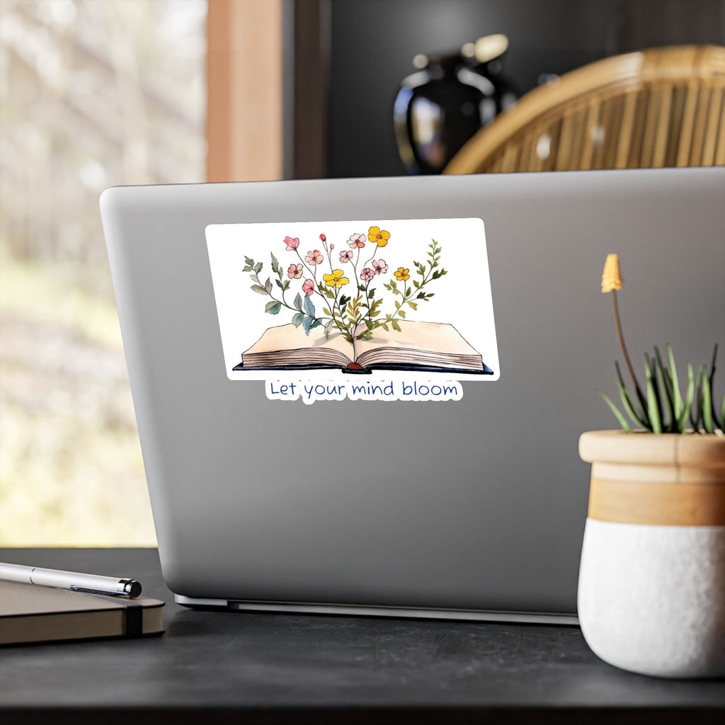 Vinyl Sticker — Open Book Floral Design "Let Your Mind Bloom"