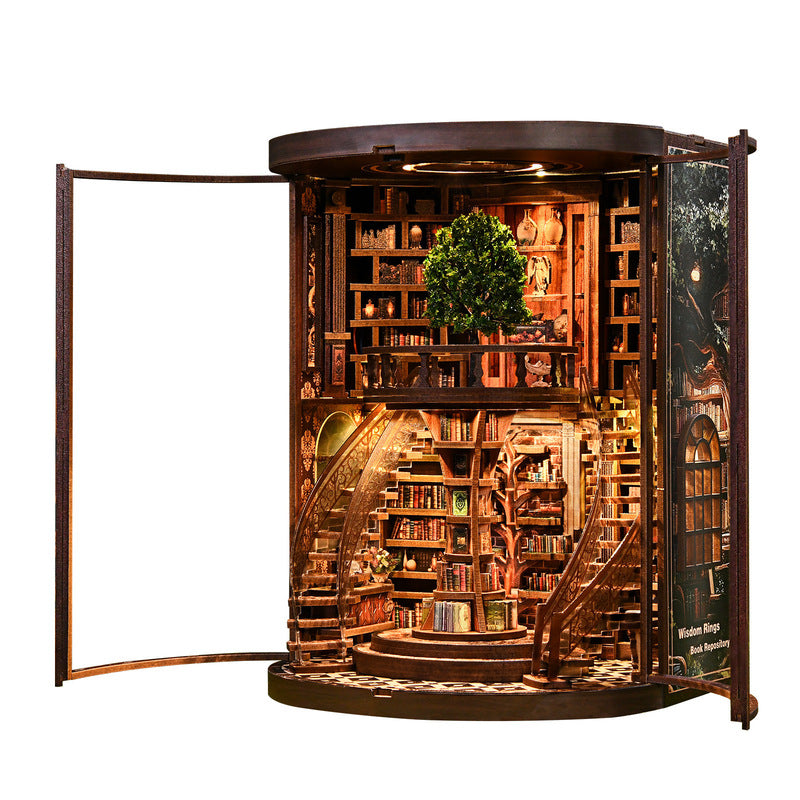 DIY Wooden Book Nook Kit - Miniature Bookend with Wisdom Rings, Home Decor Craft & Birthday Gift Idea