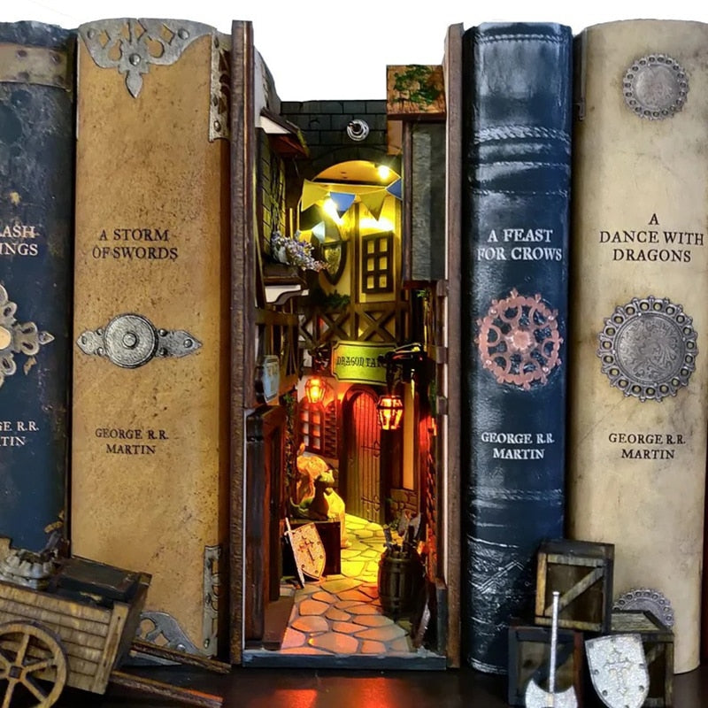 Wooden Book Decoration Ancient Street Bookend