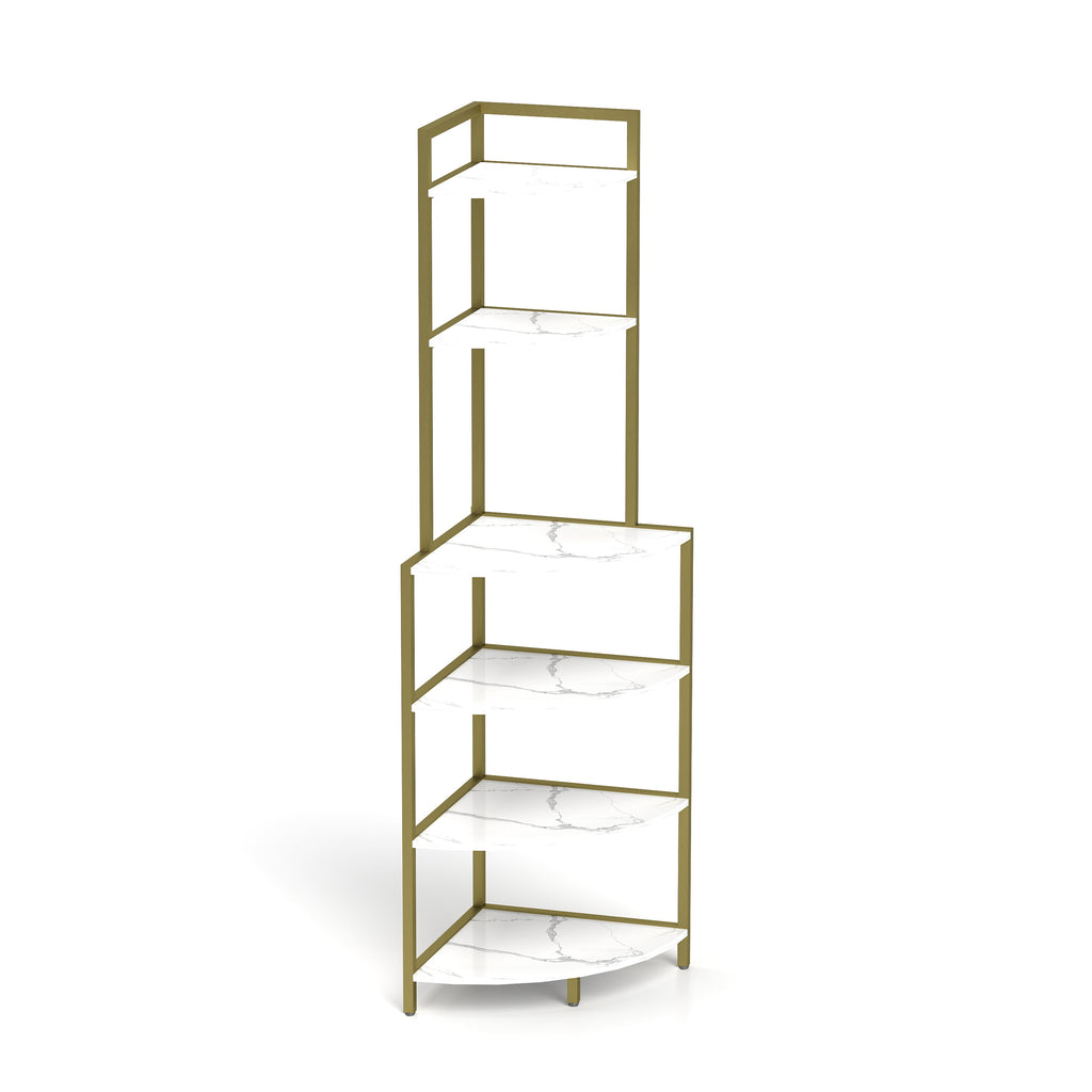 6-Tier Corner Bookshelf Wooden- Gold & White
