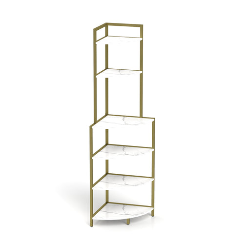 6-Tier Corner Bookshelf Wooden- Gold & White