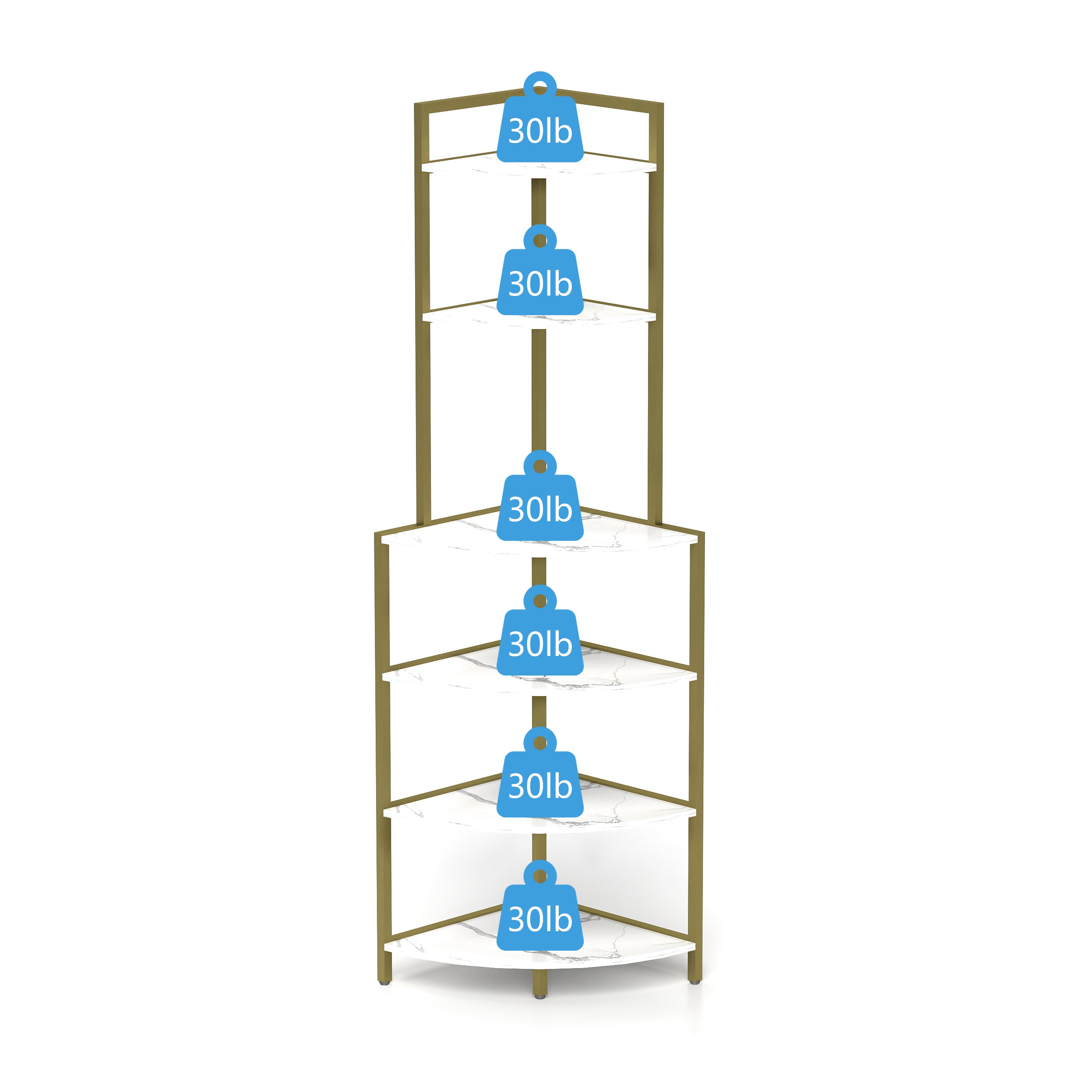 6-Tier Corner Bookshelf Wooden- Gold & White