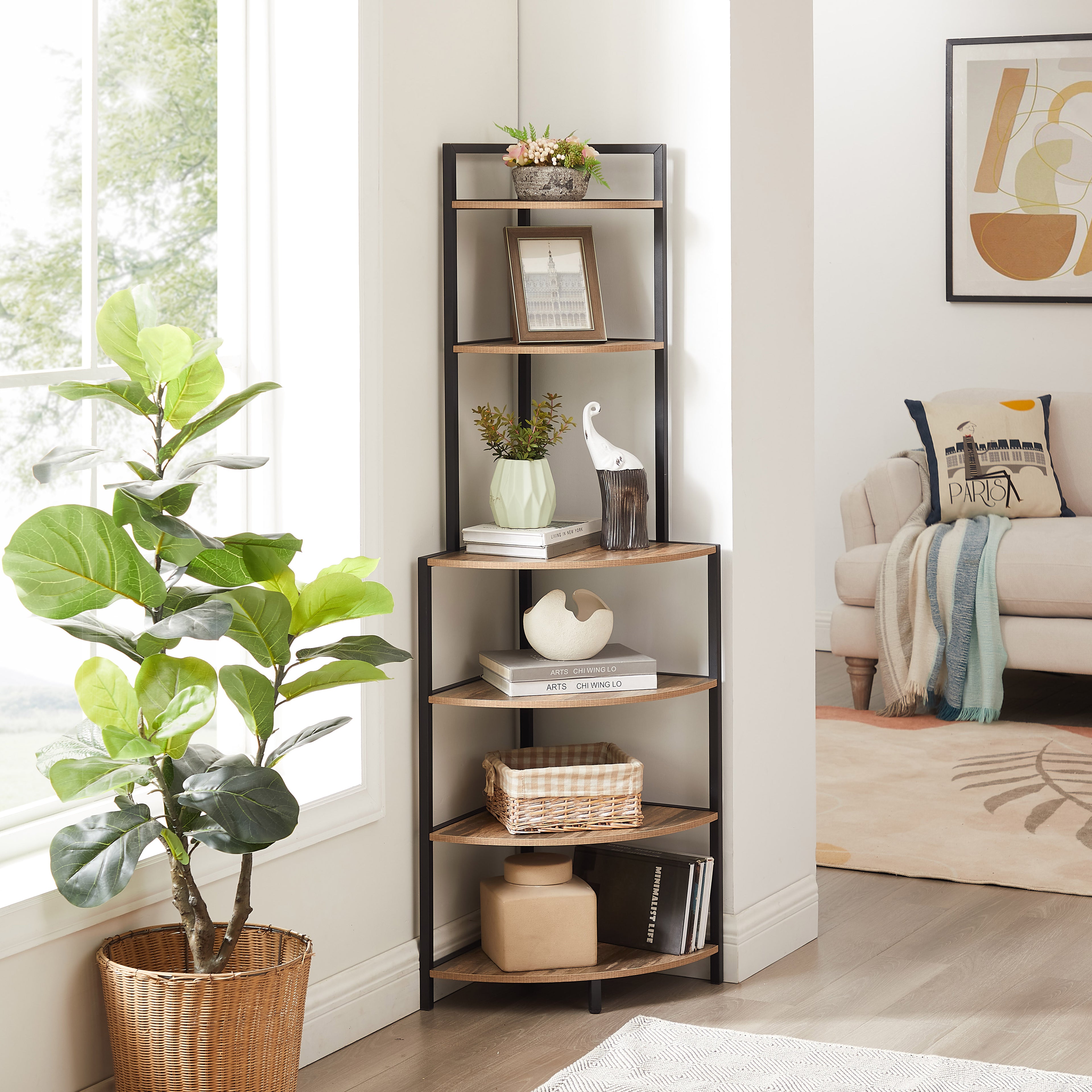 6-Tier Corner Bookshelf Wooden